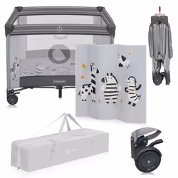 Parc Bébé LIONELO Bonnie - Jusquà 15 kg - 100x100 cm - Accès latéral - Zippé - Sac de transport - Gris
