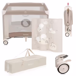 Parc Bébé LIONELO Bonnie - Jusquà 15 kg - 100x100 cm - Accès latéral - Zippé - Sac de transport - Beige