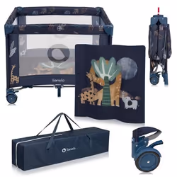 Parc Bébé LIONELO Bonnie - Jusquà 15 kg - 100x100 cm - Accès latéral - Zippé - Sac de transport - Bleu