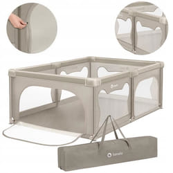 LIONELO Willow - Parc Bébé - 127 x 187 x 68 cm - Côtés en maille - Grand terrain de jeu de sécurité - Grille de protection - Beige