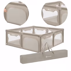 Parc Bébé LIONELO Willow XL - 207x187 cm - Côtés en maille - Grand terrain de jeu de sécurité - Grille de protection - Beige