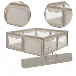 Parc Bébé LIONELO Willow XL - 207x187 cm - Côtés en maille - Grand terrain de jeu de sécurité - Grille de protection - Beige