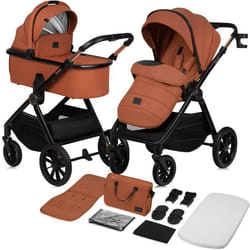 Poussette combinée 2en1 LIONELO Layla - Naissance jusquà 22kg - Pack poussette Duo Nacelle sac et accessoires - Marron