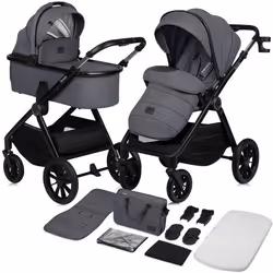 Poussette combinée 2en1 LIONELO Layla - Naissance jusquà 22kg - Pack poussette Duo Nacelle sac et accessoires - Gris