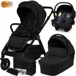 Poussette bébé 3en1 LIONELO Layla - Naissance jusquà 22kg - Inclu nacelle siège auto iSize sac et accessoires - Noir