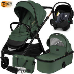 Poussette bébé 3en1 LIONELO Layla - Naissance jusquà 22kg - Inclu nacelle siège auto iSize sac et accessoires - Vert