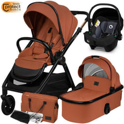 Poussette bébé 3en1 LIONELO Layla - Naissance jusquà 22kg - Inclu nacelle Siège auto iSize sac et accessoires - Marron