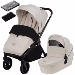 Poussette combinée 2en1 LIONELO Mika Plus - Naissance jusquà 22kg - Pack poussette Duo Nacelle sac et accessoires - Beige