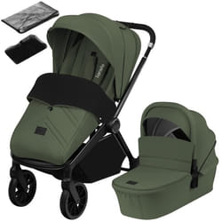 Poussette combinée 2en1 LIONELO Mika Plus - Naissance jusquà 22kg - Pack poussette Duo Nacelle sac et accessoires - Vert