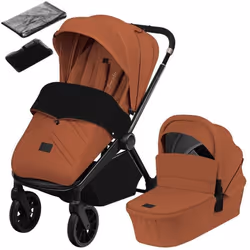 Poussette combinée 2en1 LIONELO Mika Plus - Naissance jusquà 22kg - Pack poussette Duo Nacelle sac et accessoires - Marron
