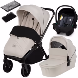 Poussette combinée 3en1 LIONELO Mika Plus - Jusquà 22kg - Pack poussette Trio Nacelle Siege auto sac et accessoires - Beige