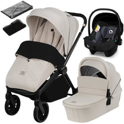 Poussette combinée 3en1 LIONELO Mika Plus - Jusquà 22kg - Pack poussette Trio Nacelle Siege auto sac et accessoires - Beige