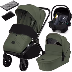 Poussette combinée 3en1 LIONELO Mika Plus - Jusquà 22kg - Pack poussette Trio Nacelle Siege auto sac et accessoires - Vert