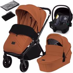 Poussette combinée 3en1 LIONELO Mika Plus - Jusquà 22kg - Pack poussette Trio Nacelle Siege auto sac et accessoires - Marron