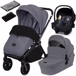 Poussette combinée 3en1 LIONELO Mika Plus - Jusquà 22kg - Pack poussette Trio Nacelle Siege auto sac et accessoires - Gris