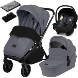 Poussette combinée 3en1 LIONELO Mika Plus - Jusquà 22kg - Pack poussette Trio Nacelle Siege auto sac et accessoires - Gris