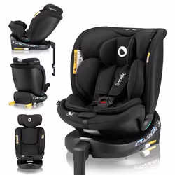 Siège auto évolutif LIONELO Navy i-Size - Base pivotante 360° - 40-150 cm - ISOFIX - Groupe 0+/1/2/3 - Noir