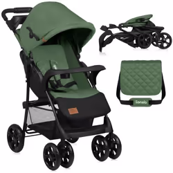 Poussette canne légère LIONELO Emma - Plage rapide - 6-36 mois - Sac inclus - Grand panier - Vert