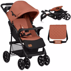 Poussette canne légère LIONELO Emma - Plage rapide - 6-36 mois - Sac inclus - Grand panier - Marron