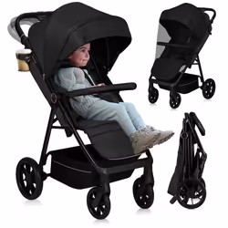 Poussette tout terrain LIONELO Mira - Jusquà 22 kg - Grande surface - Grandes roues - Noir