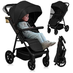 Poussette tout terrain LIONELO Mira - Jusquà 22 kg - Grande surface - Grandes roues - Noir