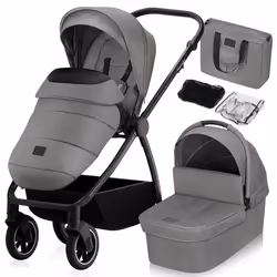 Poussette combinée 2en1 LIONELO Meril - Jusquà 22kg - Pack poussette Nacelle sac et accessoires - Gris