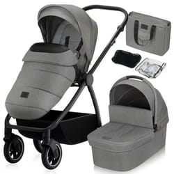 Poussette combinée 2en1 LIONELO Meril - Jusquà 22kg - Pack poussette Nacelle sac et accessoires - Gris