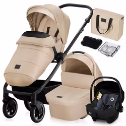 Poussette combinée 3en1 LIONELO Meril - Pack poussette Nacelle Siege auto sac et accessoires - Beige