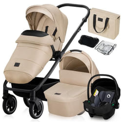 Poussette combinée 3en1 LIONELO Meril - Pack poussette Nacelle Siege auto sac et accessoires - Beige