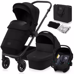 Poussette combinée 3en1 LIONELO Meril - Pack poussette Nacelle Siege auto sac et accessoires - Noir
