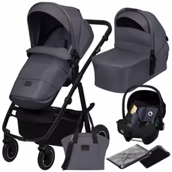 Poussette combinée 3en1 LIONELO Amber Plus - Pack poussette Nacelle Siege auto sac et accessoires - Gris