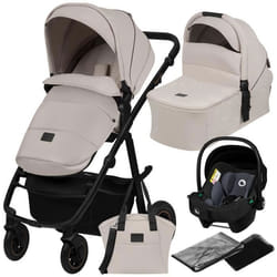 Poussette combinée 3en1 LIONELO Amber Plus - Pack poussette Nacelle Siege auto sac et accessoires - Beige
