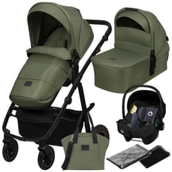 Poussette combinée 3en1 LIONELO Amber Plus - Pack poussette Nacelle Siege auto sac et accessoires - Vert