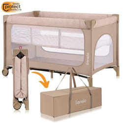 Lit parapluie 2en1 LIONELO Jasmin - Parc bébé - Matelas haute densité - Pliage rapide - 2x Roulettes - Jusquà 15 kg - Beige