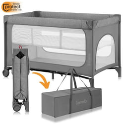 Lit parapluie 2en1 LIONELO Jasmin - Parc bébé - Matelas en mousse T25 - Pliage Rapide - 2x Roulettes - Jusquà 15 kg - Gris