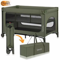 Lit parapluie 2en1 LIONELO Jasmin - Parc bébé - Matelas en mousse T25 - Pliage Rapide - 2x Roulettes - Jusquà 15 kg - Vert