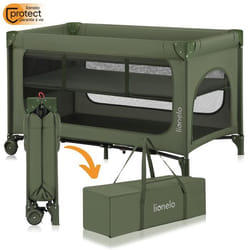 Lit parapluie 2en1 LIONELO Jasmin - Parc bébé - Matelas en mousse T25 - Pliage Rapide - 2x Roulettes - Jusquà 15 kg - Vert