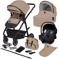 Poussette Trio LIONELO Bianka -Jusquà 22 kg - Pack poussette Nacelle Siège auto sac et accessoires - Beige