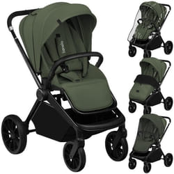 Poussette bébé compacte LIONELO Mika Plus - Imperméable - Peut être plié avec le siège - Grandes roues en caoutchouc - Vert