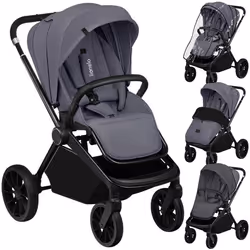 Poussette bébé compacte LIONELO Mika Plus - Imperméable - Peut être plié avec le siège - Grandes roues en caoutchouc - Gris