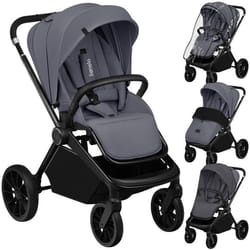 Poussette bébé compacte LIONELO Mika Plus - Imperméable - Peut être plié avec le siège - Grandes roues en caoutchouc - Gris