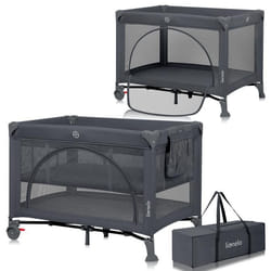 Lit parapluie bébé compact LIONELO Laura - Parc bébé -  2 niveaux du matelas - 2 roulettes - Gris