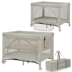 Lit parapluie bébé compact LIONELO Laura - Parc bébé -  2 niveaux du matelas - 2 roulettes - Beige