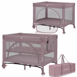 Lit parapluie bébé compact LIONELO Laura - Parc bébé -  2 niveaux du matelas - 2 roulettes - Rose