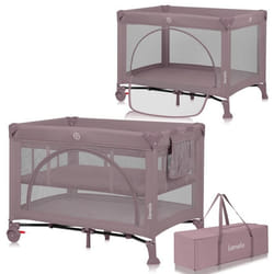 Lit parapluie bébé compact LIONELO Laura - Parc bébé -  2 niveaux du matelas - 2 roulettes - Rose