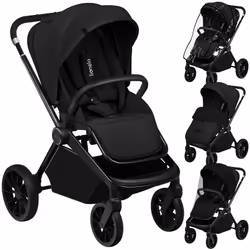 Poussette bébé compacte LIONELO Mika Plus - Imperméable - Peut être plié avec le siège - Grandes roues en caoutchouc - Noir