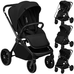 Poussette bébé compacte LIONELO Mika Plus - Imperméable - Peut être plié avec le siège - Grandes roues en caoutchouc - Noir