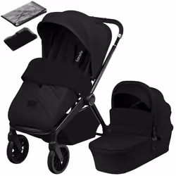 Poussette combinée 2en1 LIONELO Mika Plus - Naissance jusquà 22kg - Pack poussette Duo Nacelle sac et accessoires - Noir