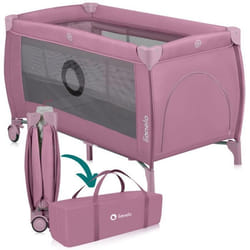Lit parapluie compact 2en1 LIONELO Stefi Plus - Parc bébé - Matelas en mousse T25 - 0-36 mois - Pliage Rapide - 2x Roulettes - Rose