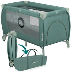 Lit parapluie compact 2en1 LIONELO Stefi Plus - Parc bébé - Matelas en mousse T25 - 0-36 mois - Pliage Rapide - 2x Roulettes - Vert